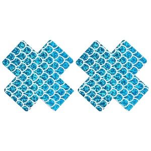 Blue Mermaid Scale X Pasties | Teal Holographic Nipple Covers | Festival Rave